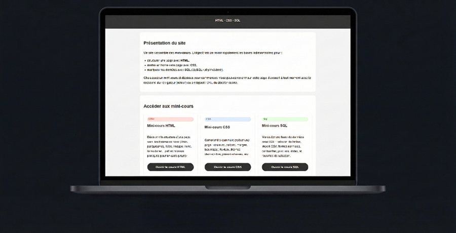 Cours interactifs HTML, CSS et SQL
